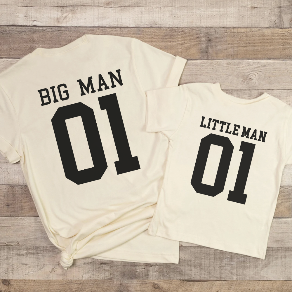 Big & Little Matching Natural Cotton T-Shirts for Father and Son - Perfect for Family Outings and Casual Wear