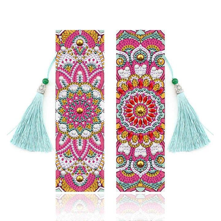 5D Diamond Painting Bookmarks - 2 PCs Mandala Floral Rhinestone DIY Bookmark Set with Tassel | Handmade Leather Beaded Bookmarks for Gifts, Reading Accessories & Book Lovers (Perfect for Journals, Bibles, Novels)