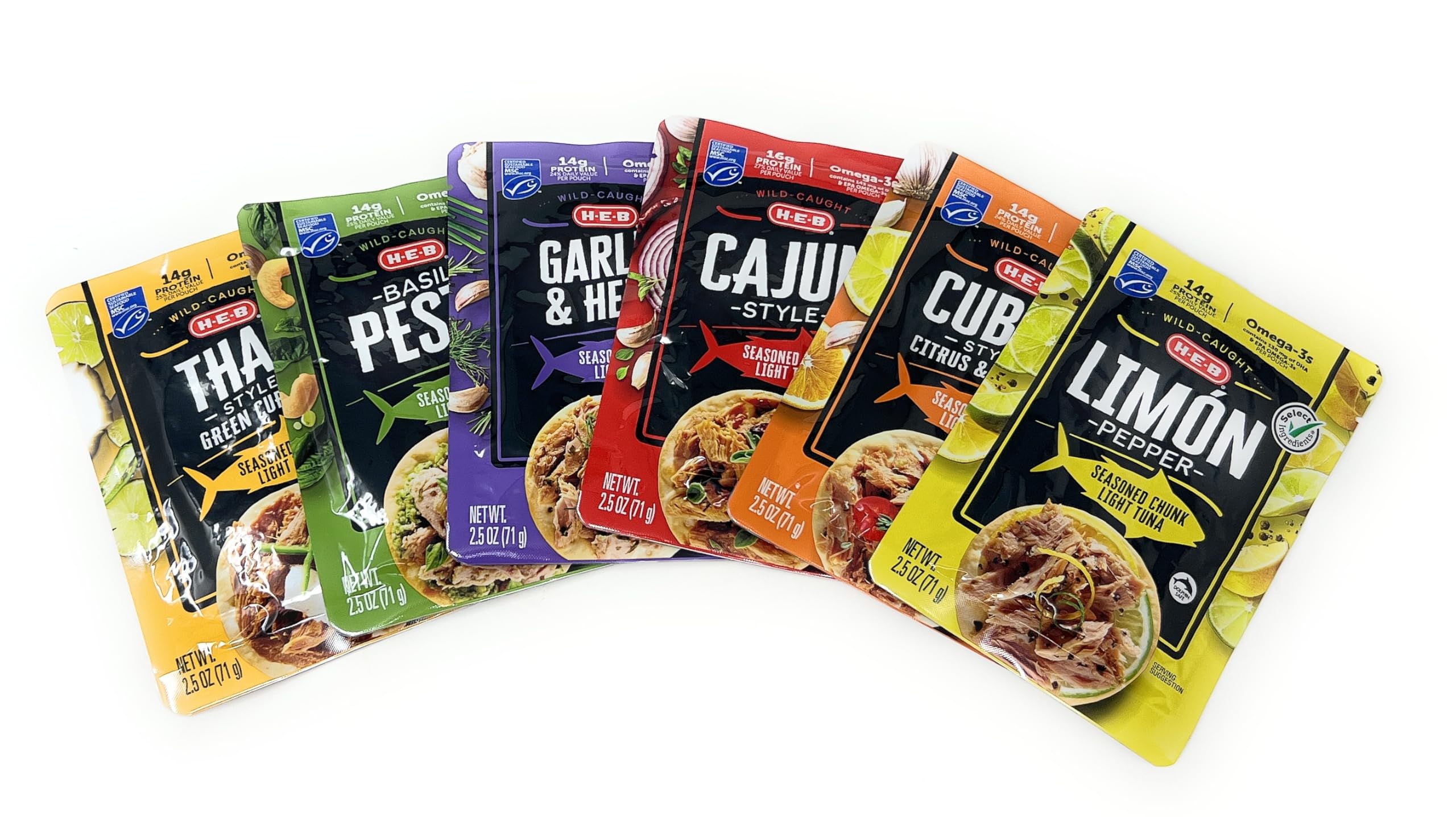 Wild Caught HEB Seasoned Chunk Light Tuna Variety Pack - 6 Cans, Perfect for Lunches, Salads & Quick Meals | High Protein, Low Mercury, Keto & Paleo Friendly