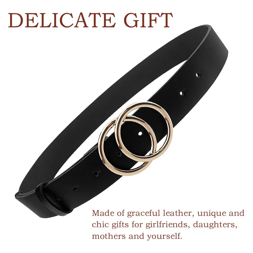 Women's Stylish PU Leather Belt with Double O Ring - Soft Faux Leather Waist Belt for Jeans, Dresses & Fashion Outfits | Perfect for Casual, Office & Evening Wear
