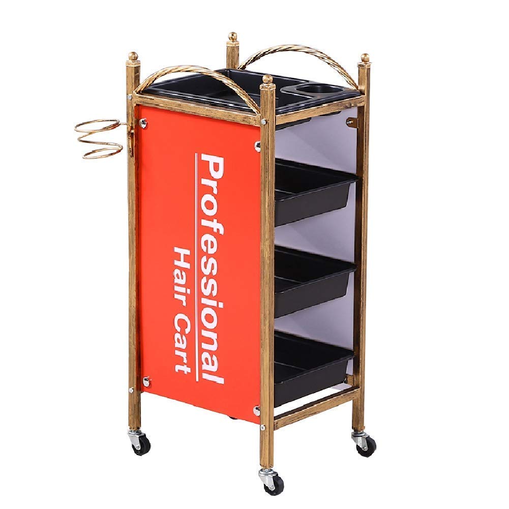 Professional 4-Tier Hairdressing Trolley with Hair Dryer Holder & Plastic Drawers - Mobile Salon Cart with Rolling Wheels for Beauty Stylists (31x37x83.5cm, Orange) - Perfect for Salon Organization, Hair Styling Tools Storage & Mobile Workstation