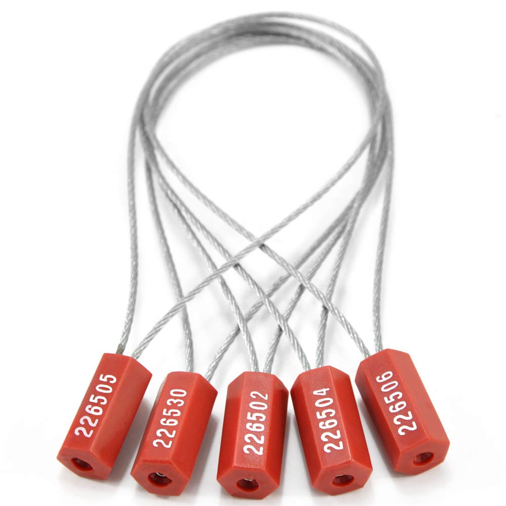 500 Numbered Steel Cable Seals - High Security Wire Tamper Proof Seals with Pull Tight Design for Shipping Containers, Trucks & Logistics (Red) - Ideal for Cargo Security, Warehouse Sealing & Transportation Safety