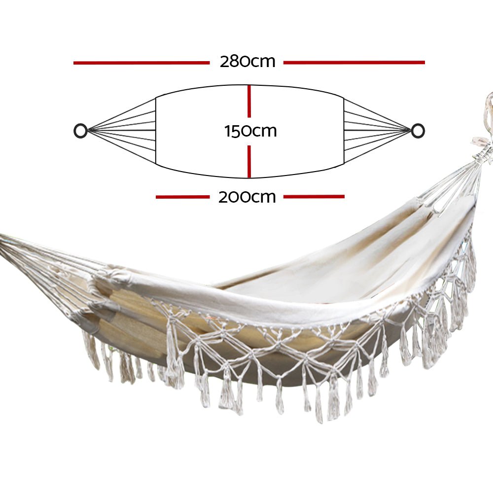 Best Hanging Hammock Bed with Rope Tassel - Portable Outdoor Hammock Chair for Camping, Backyard, Beach & Patio Relaxation