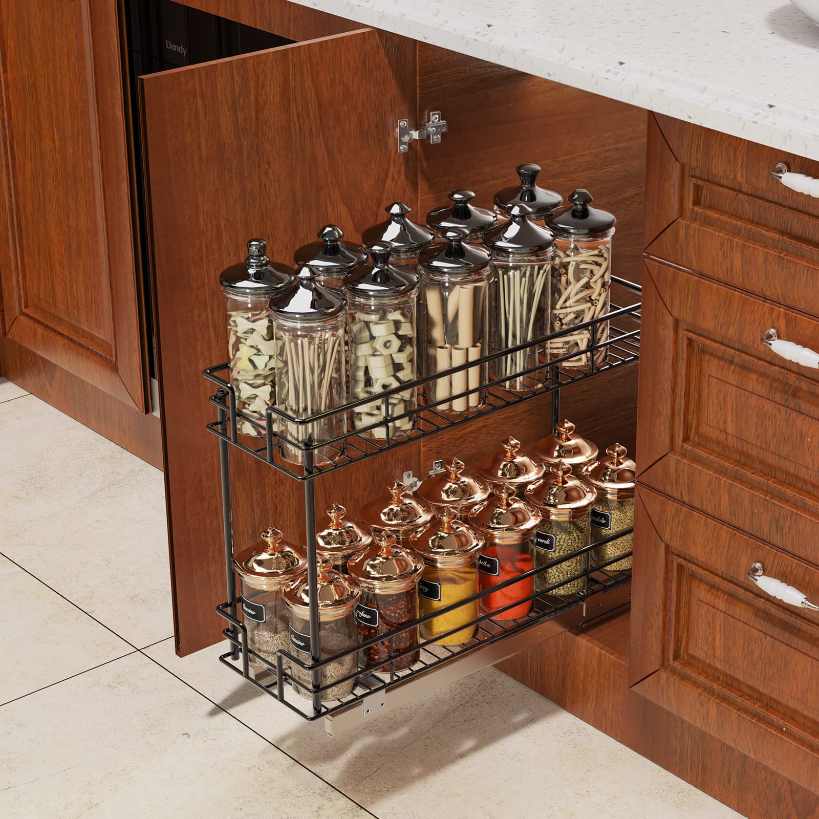 ROOMTEC 2-Tier Pull Out Cabinet Organizer for Narrow Spaces (7