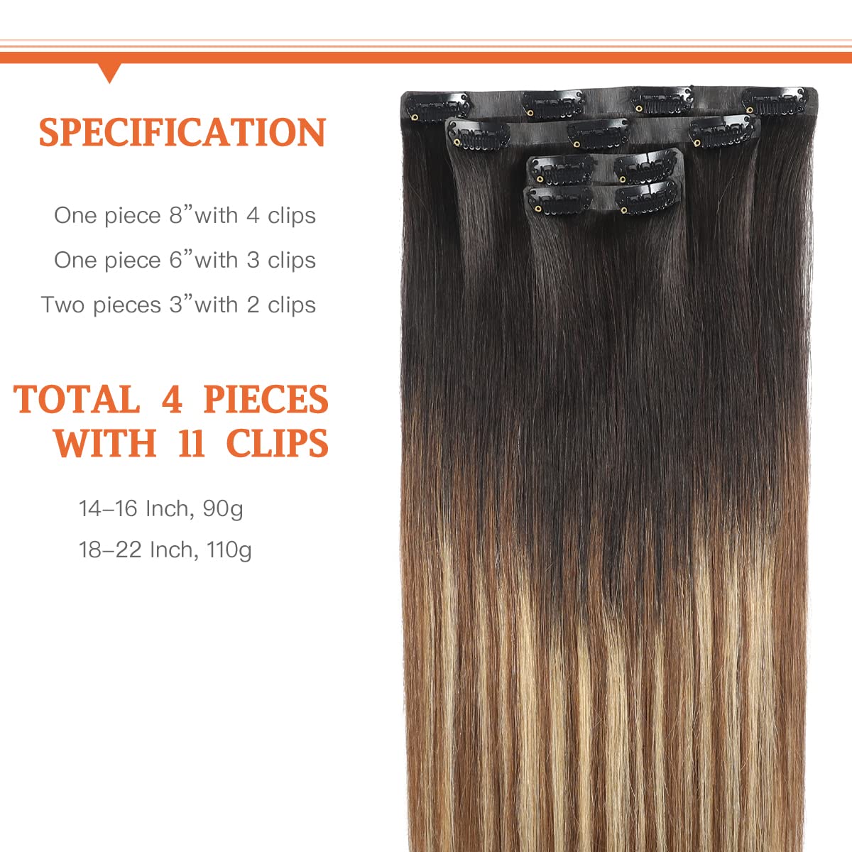 Premium 100% Human Hair Clip-In Extensions - Silky Straight Hair Extensions for Length & Volume | Perfect for Parties, Weddings & Everyday Styling