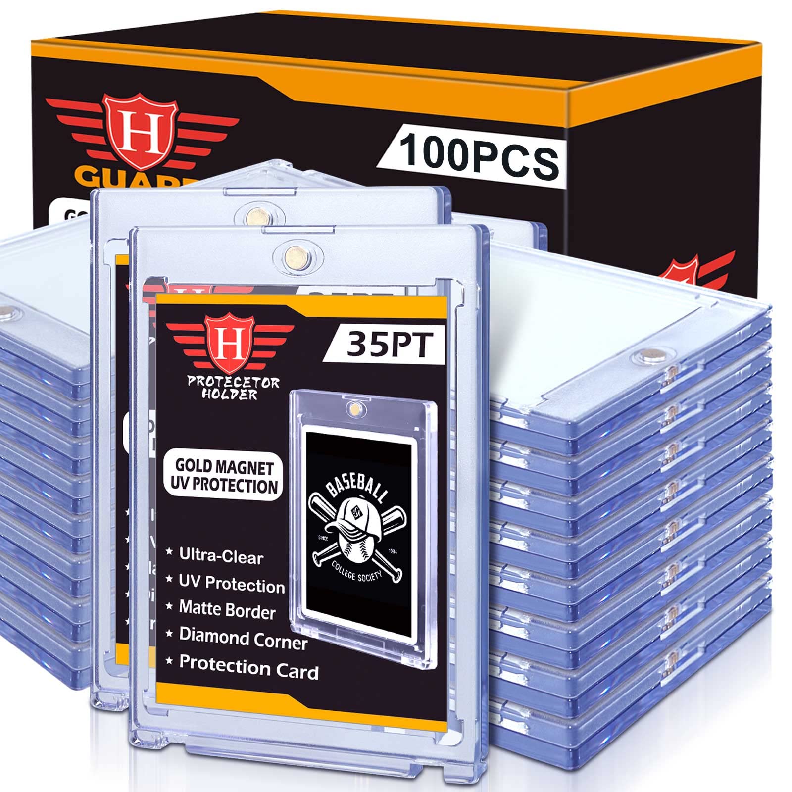 100ct Magnetic Card Holders for Trading Cards - 35pt Baseball Card Display Case for Sports Cards, MTG Cards & Standard Trading Cards | Perfect for Collectors, Game Storage & Display Protection