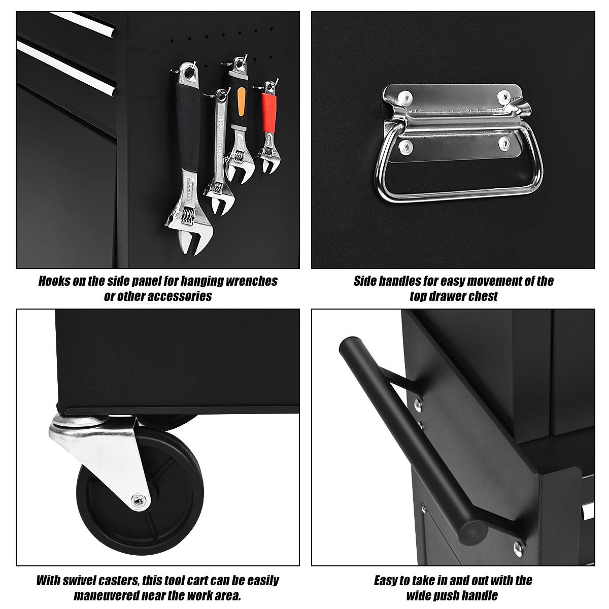 ERGOMASTER Rolling Tool Chest - Heavy Duty 6-Drawer Black Tool Box with Removable Top Box, Large Bottom Cabinet, Lock System & Smooth Casters | Perfect for Garage Organization, Auto Repair Shops & DIY Projects