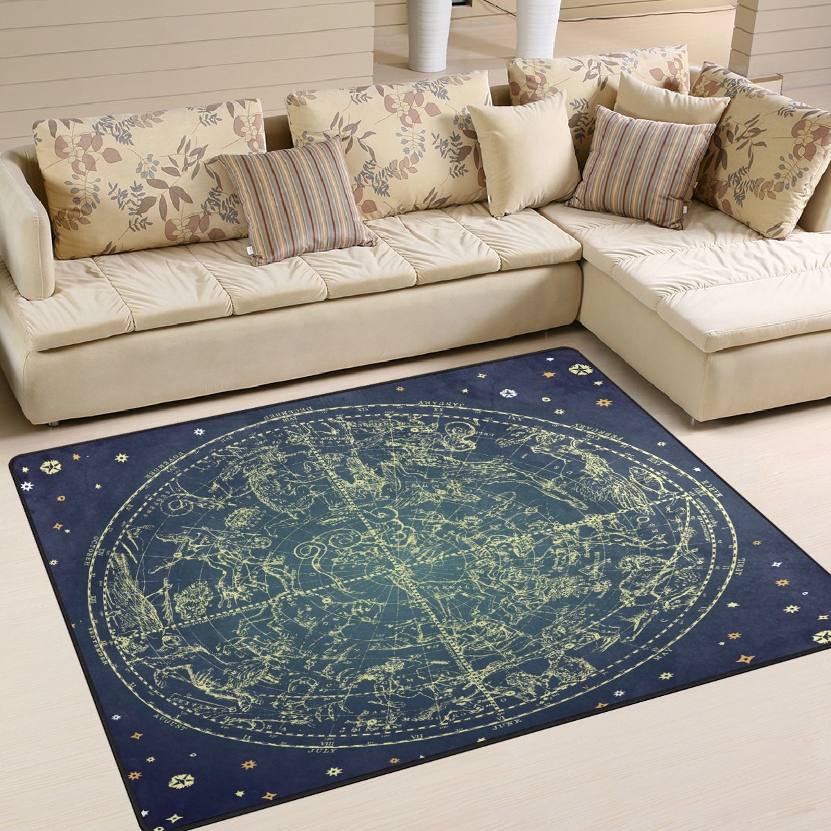 ALAZA Vintage Constellation Star Space Area Rug - 7' x 5' Non-Slip Living Room & Bedroom Carpet - Perfect for Boho Decor, Nursery, Dorm Room