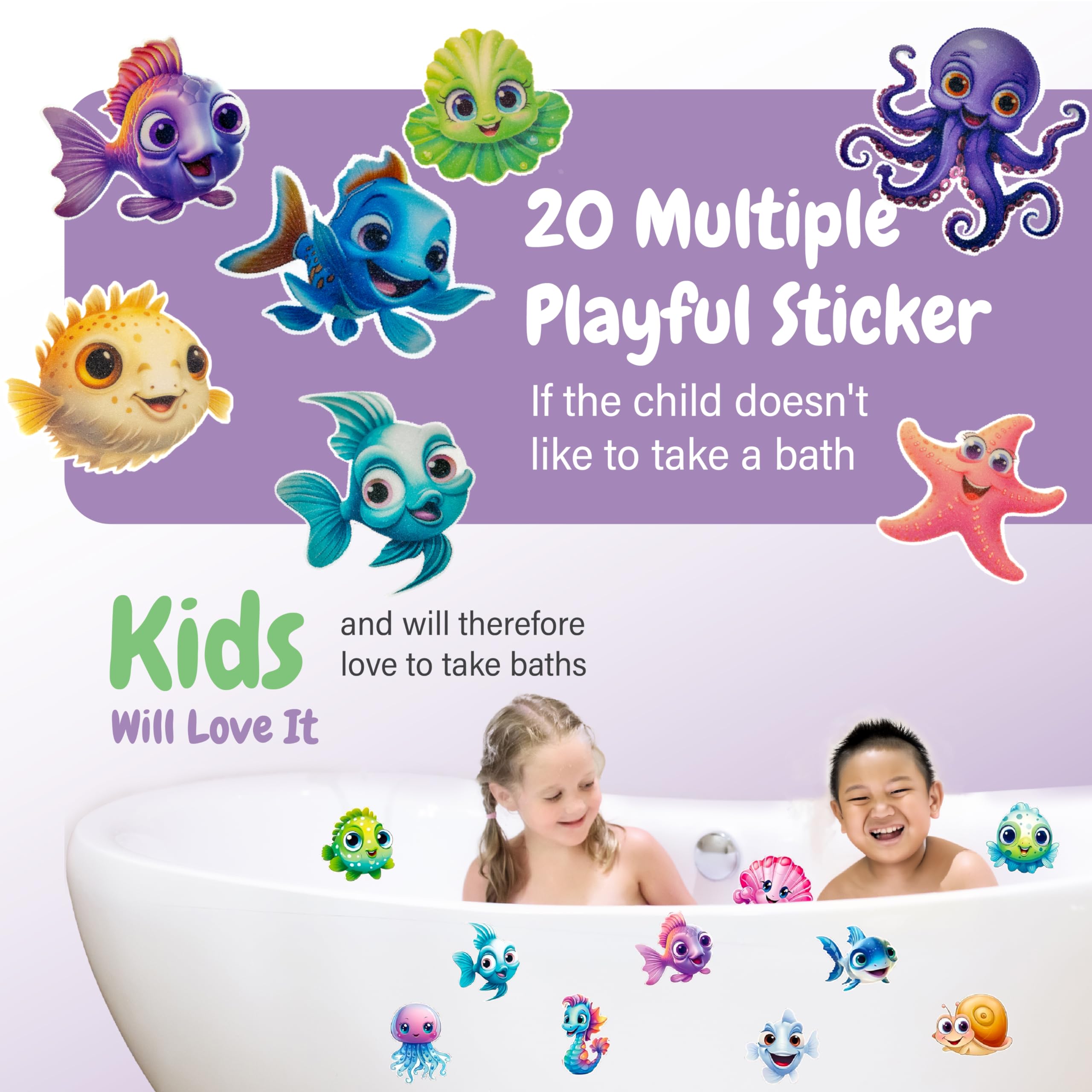 **TEKWAVE Non-Slip Bathtub Stickers for Kids & Toddlers - 20-Pack Anti-Slip Shower Decals with Adhesive Back & Scraper - Safe Bathroom Floor Stickers for Baby, Elderly & Pets - Perfect for Wet Showers, Tubs & Slippery Surfaces**