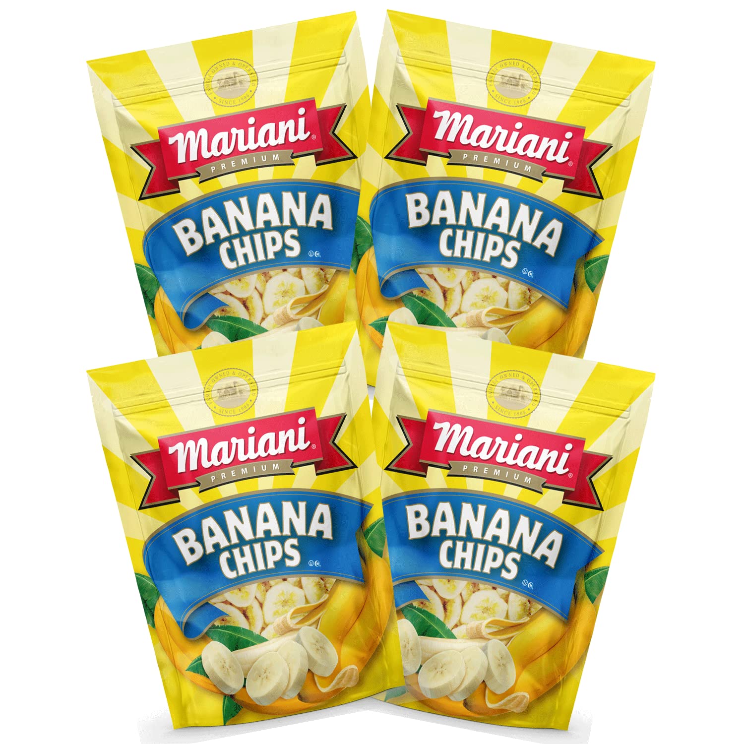 Mariani Banana Chips | Crunchy Dried Fruit Snacks | Healthy Vegan & Gluten-Free Snacks for Kids & Adults | 6oz Pack of 4 | Perfect for Lunchboxes, Hiking & On-the-Go Snacking