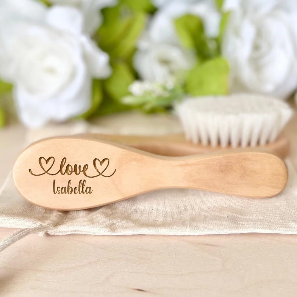 Personalized Baby Hairbrush with Engraved Name - Natural Wooden Newborn Hair Brush & Comb Set for Infants - Perfect Baby Shower Gift & Gentle Hair Care for Sensitive Scalps