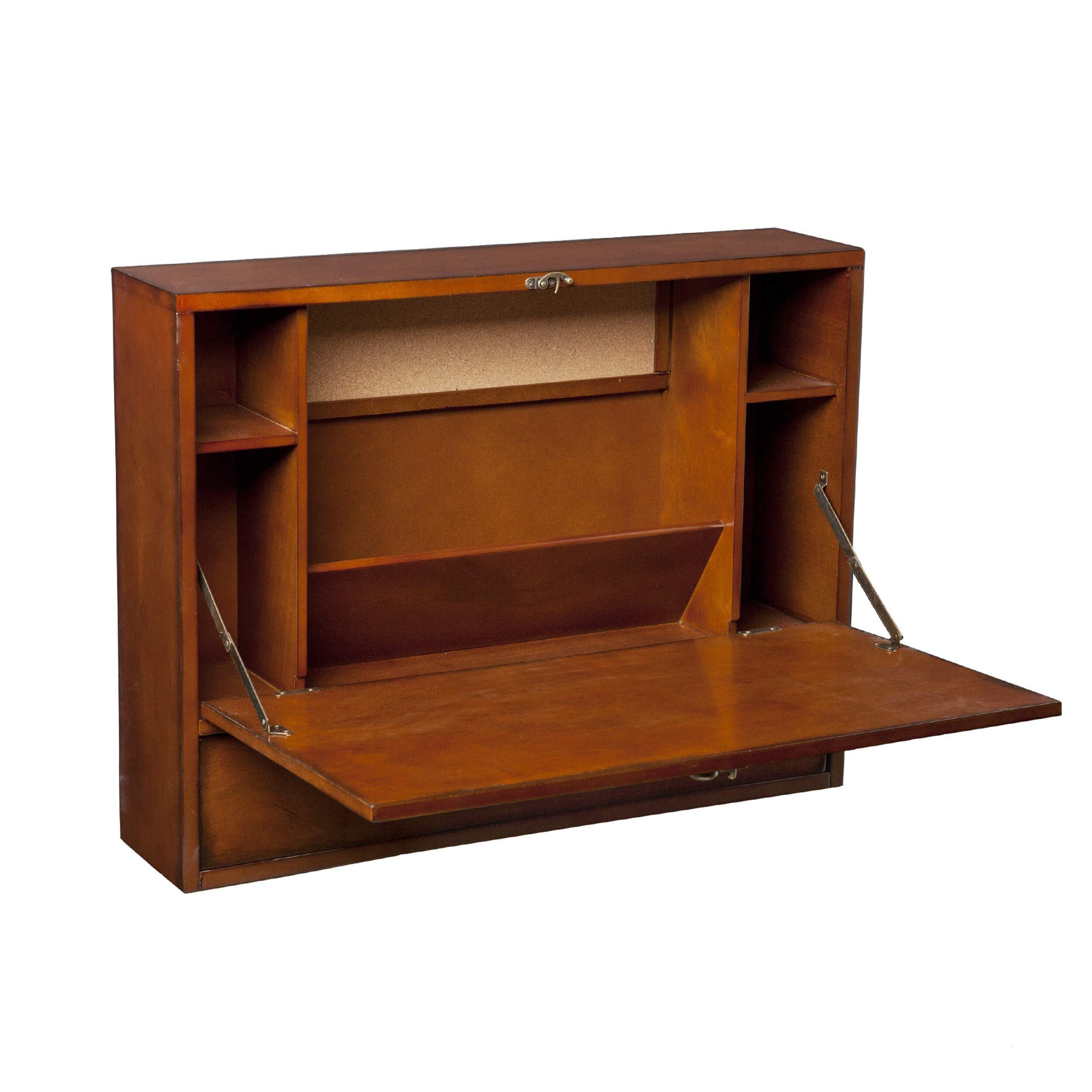 Brown Mahogany Wall-Mounted Laptop Desk with Drawers - Black, Blue, Gold, Green, Purple, Silver, White - MDF Wood & Metal Veneer Finish - Space-Saving Home Office & Small Apartment Workstation