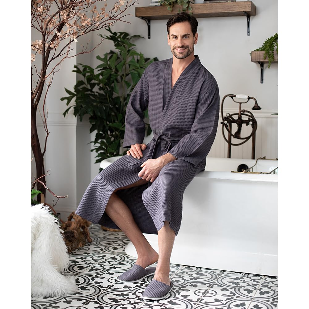 Premium Men's Cotton Waffle Bathrobe - Ultra Soft SPA Luxury Robe for Men | Home Relaxation, Hotel Style Comfort & Gift for Him