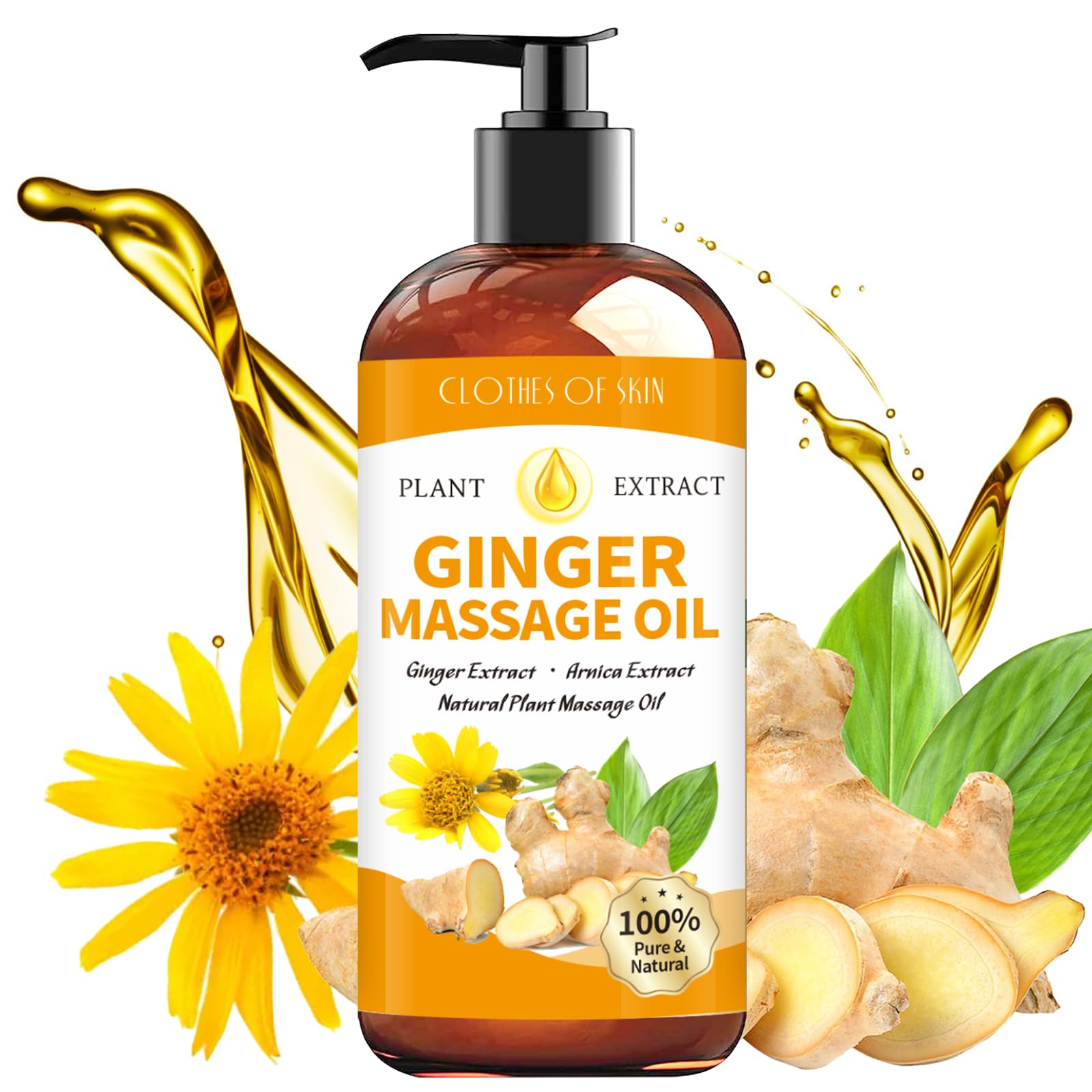 Ginger Massage Oil for Therapy & Lymphatic Drainage - Natural Warming Body Oil with Arnica for Gua Sha, Sore Muscle Relief & Relaxation | Perfect for Post-Workout Recovery, Spa Treatments & Holistic Pain Management