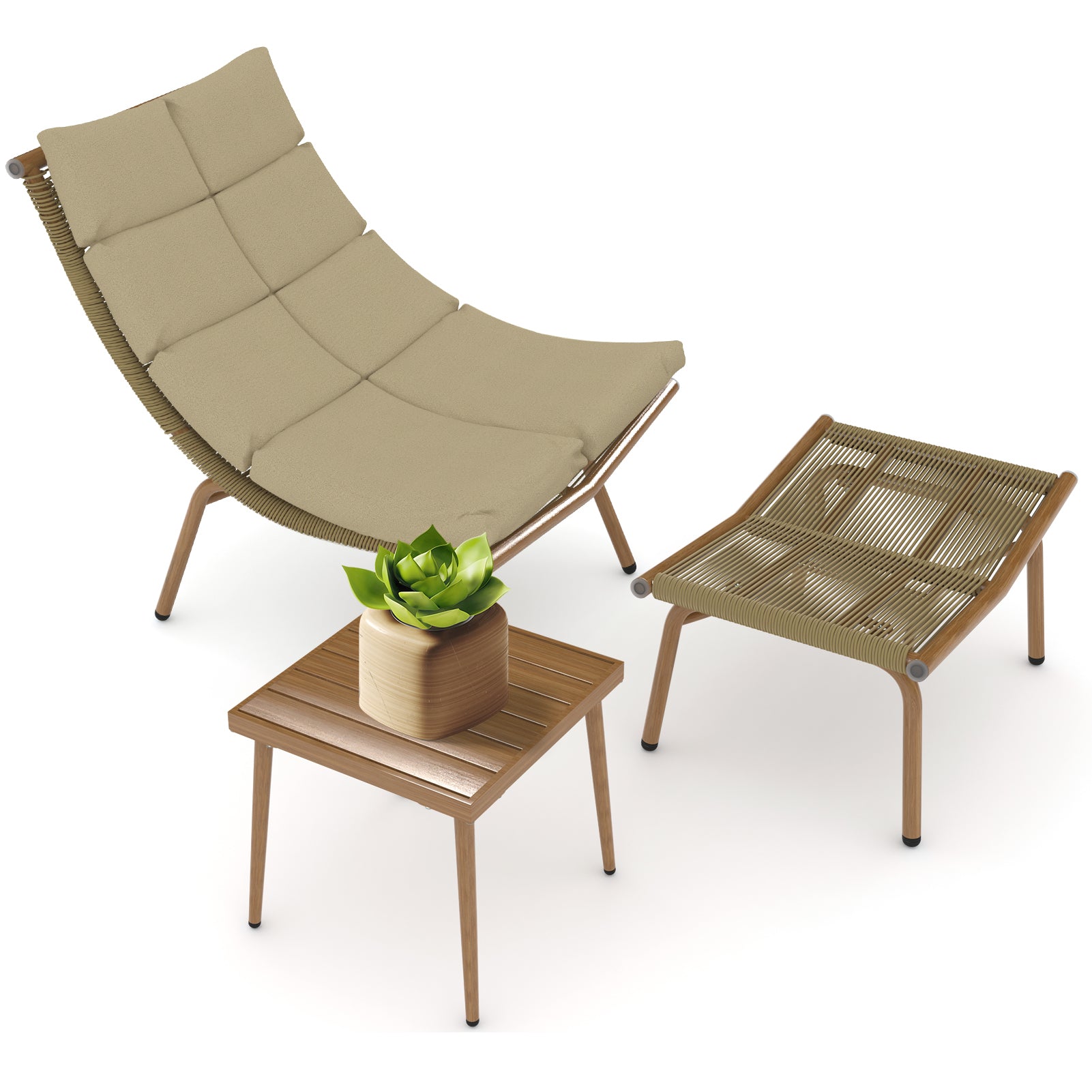 Wooden Chaise Lounge Chair with Side Table - Indoor & Outdoor Alloy Frame Recliner (380lbs Capacity) - Perfect for Camping, Gaming, Lunch Breaks, Garden Parties & Sunbathing