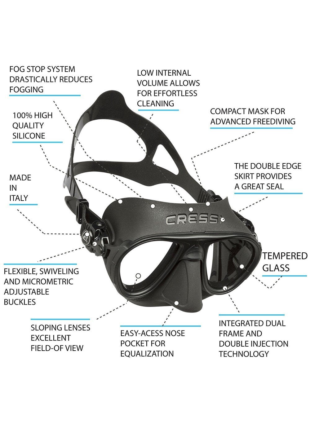 Cressi Calibro Silicone Dive Mask for Snorkeling & Scuba Diving - Comfortable, Anti-Fog Swimming Goggles for Men & Women - Perfect for Ocean, Pool & Water Sports