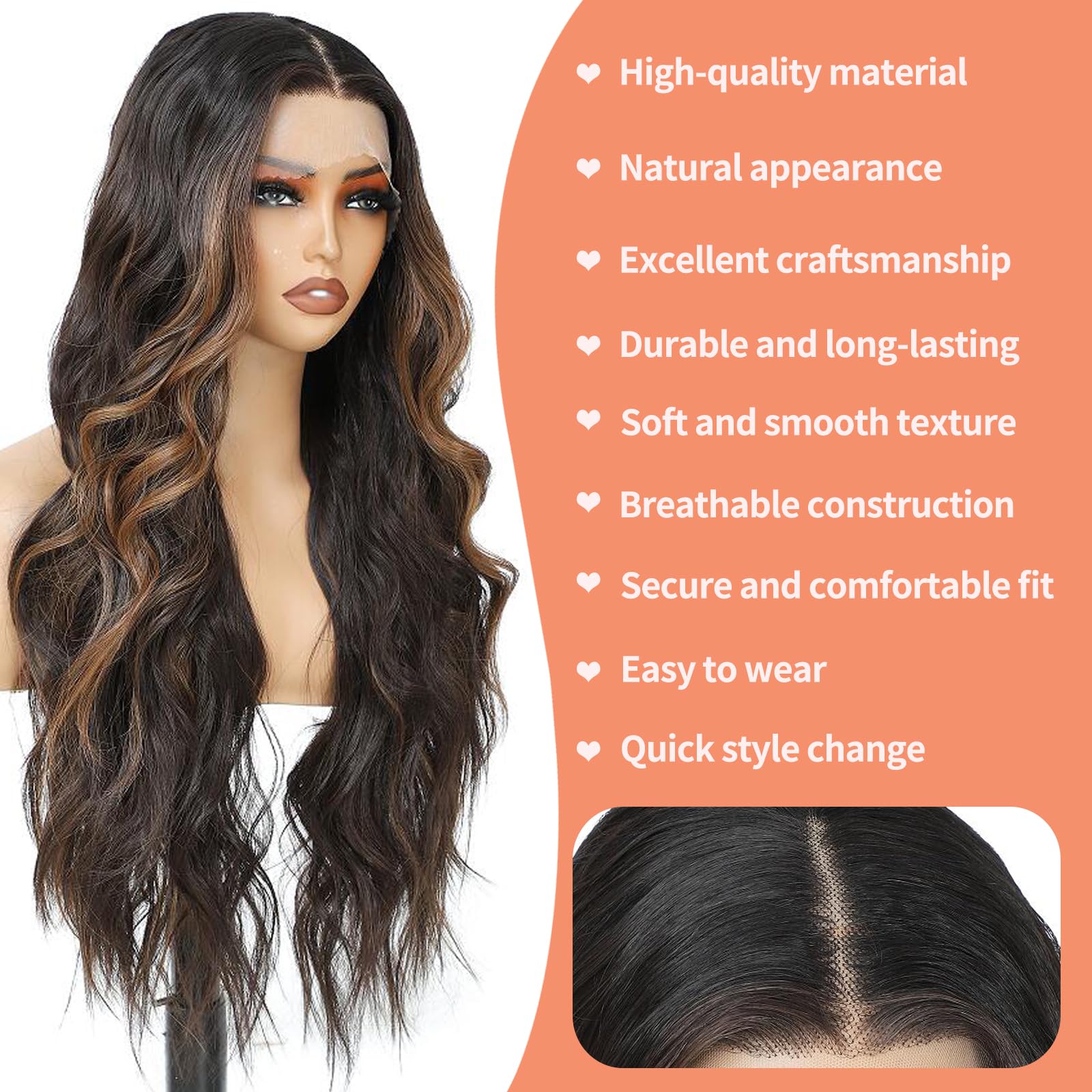 13x4x1 HD Lace Pre-Plucked Middle Part Synthetic Wig - Glueless Ready-to-Wear 26