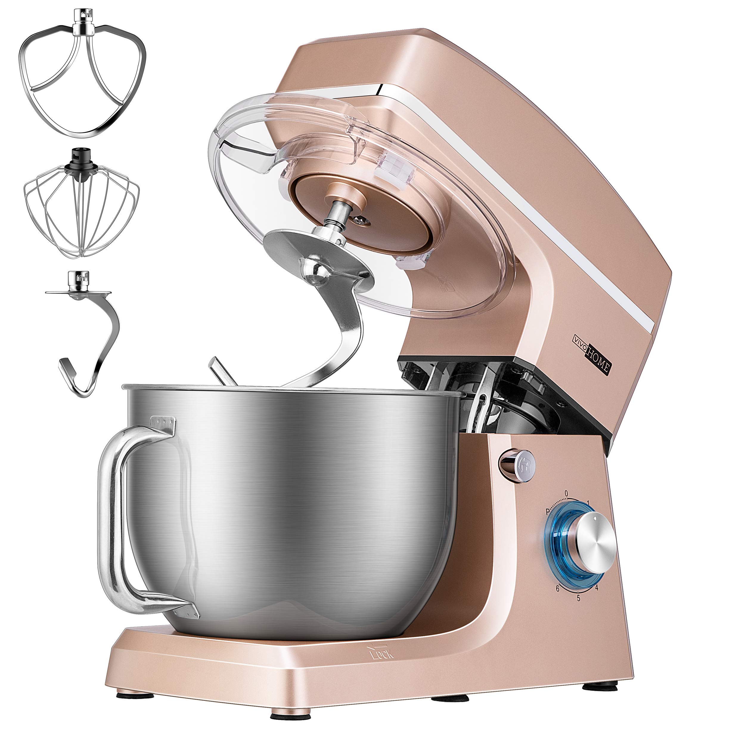 VIVOHOME 7.5 Quart Stand Mixer 660W - 6-Speed Tilt-Head Electric Kitchen Mixer with Beater, Dough Hook, Wire Whip & Egg Separator - Champagne Color - Perfect for Baking Cakes, Cookies, Bread & Pastries at Home