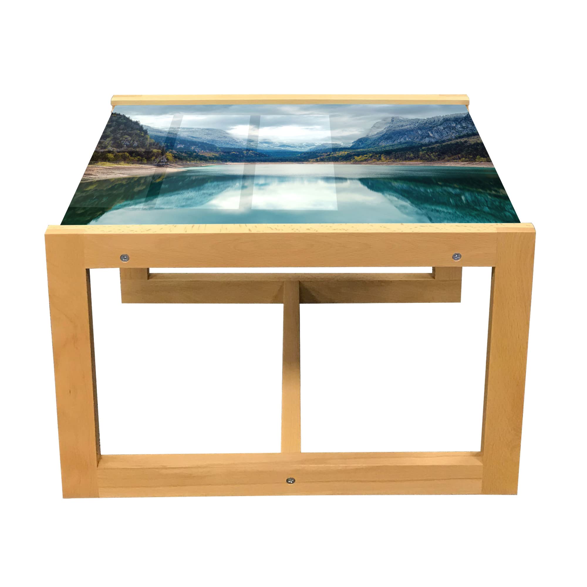 Ambesonne Alpine Lake Coffee Table - Wooden Frame, Acrylic Glass Top for Office & Dorm Decor