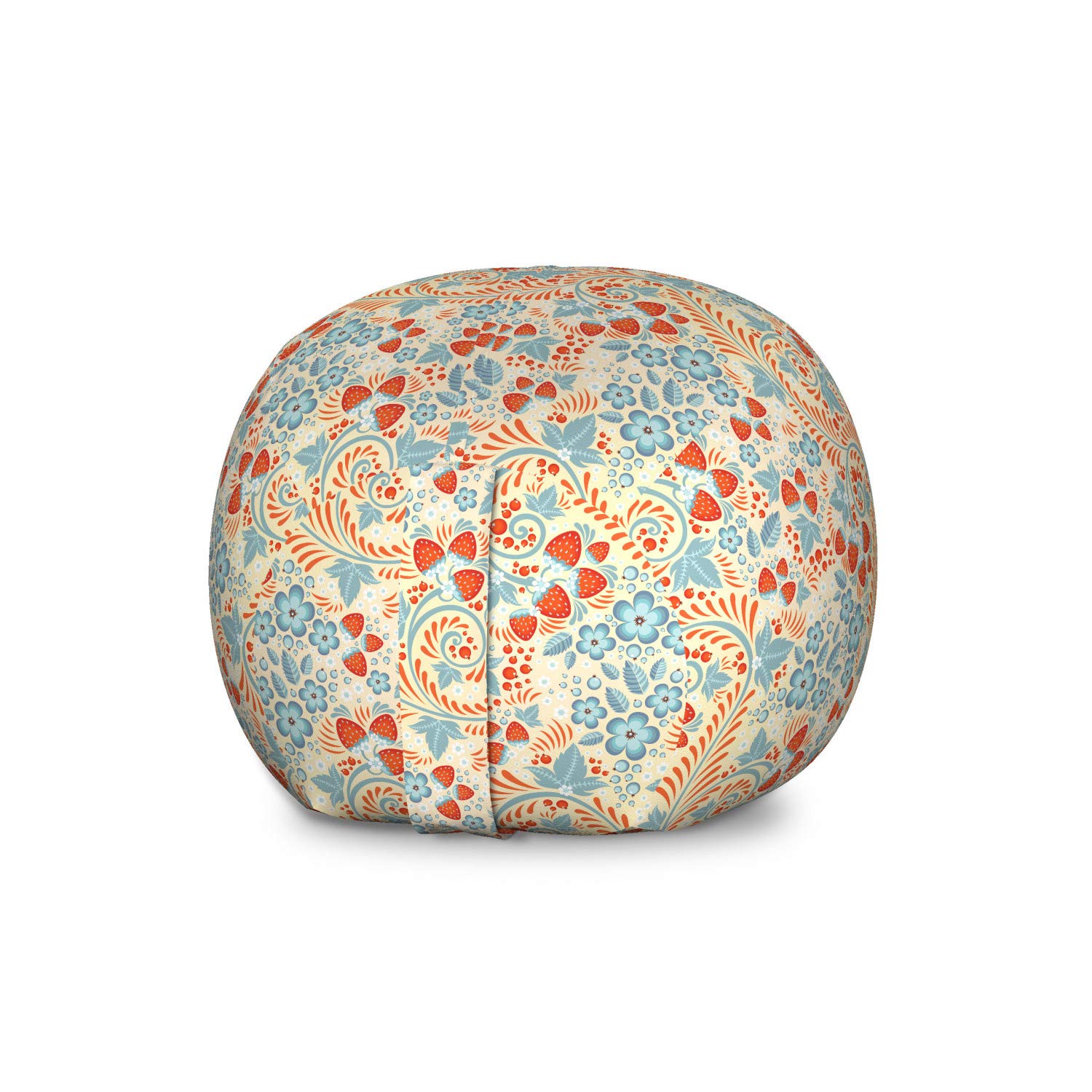 Ambesonne Floral Storage Toy Bag Chair - Large Washable Stuffed Animal Organizer with Traditional Khokhloma Flowers & Strawberries Pattern in Cream, Teal & Vermilion | Kids Room Decor, Nursery Storage Solution, Playroom Organization