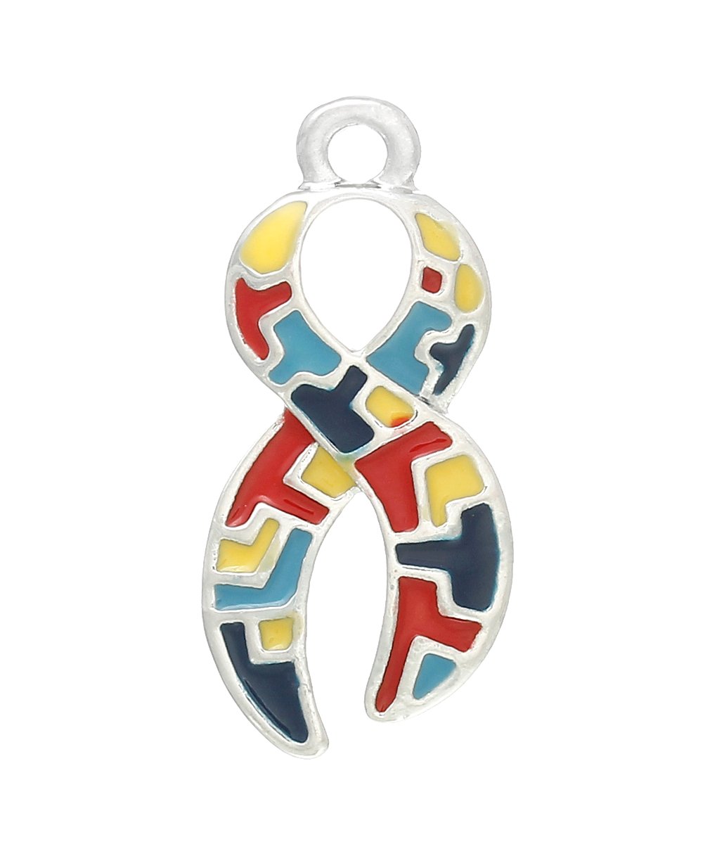 Autism Awareness Puzzle Piece Ribbon Charms - Bulk Pack of 12 Pieces for Jewelry Making, Keychains & Gifts - Support Aspergers & Neurodiversity Causes - Perfect for Fundraisers, Awareness Events & DIY Crafts