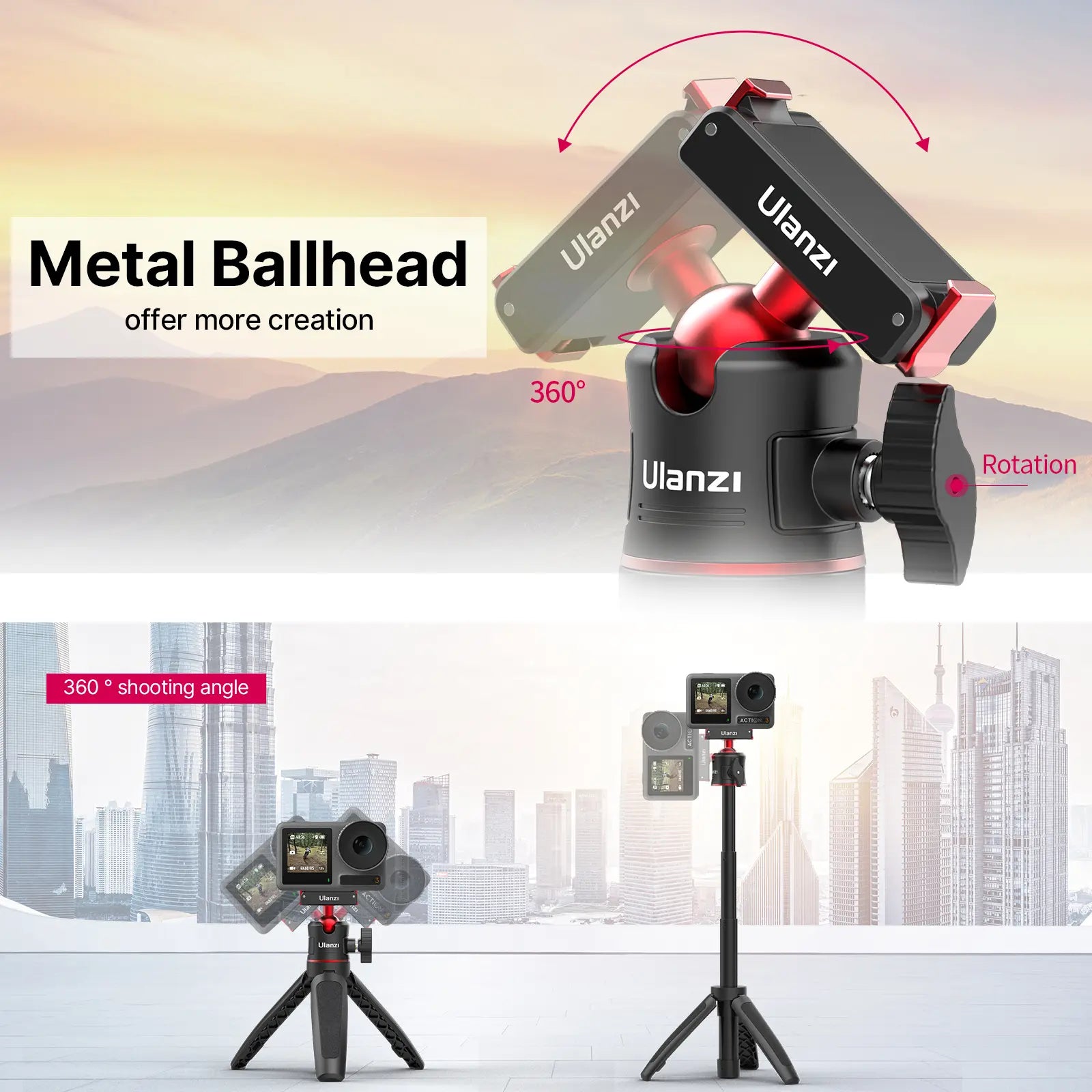 Ulanzi Magnetic Quick Release Tripod Mount for DJI Action 2/3/4 - 2829A Lightweight Travel Tripod for Vlogging, Action Camera & Smartphone Photography - Perfect for Outdoor Adventures, Travel & Content Creation