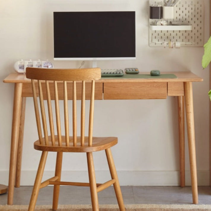 Solid Oak Wood Office Desk with Spindle-Shaped Slanted Legs - Modern Home Office Furniture for Work & Study