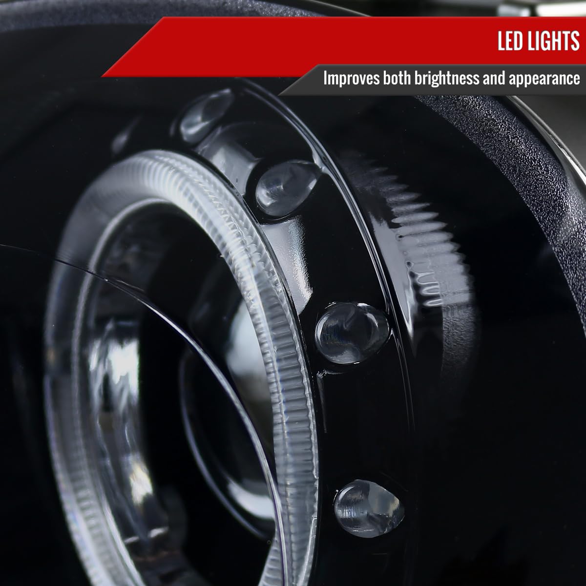 07-15 LED Halo Glossy Black Projector Headlights - High Performance Replacement Headlamps Pair for Improved Night Visibility | Perfect for Off-Roading, Night Driving & Car Customization