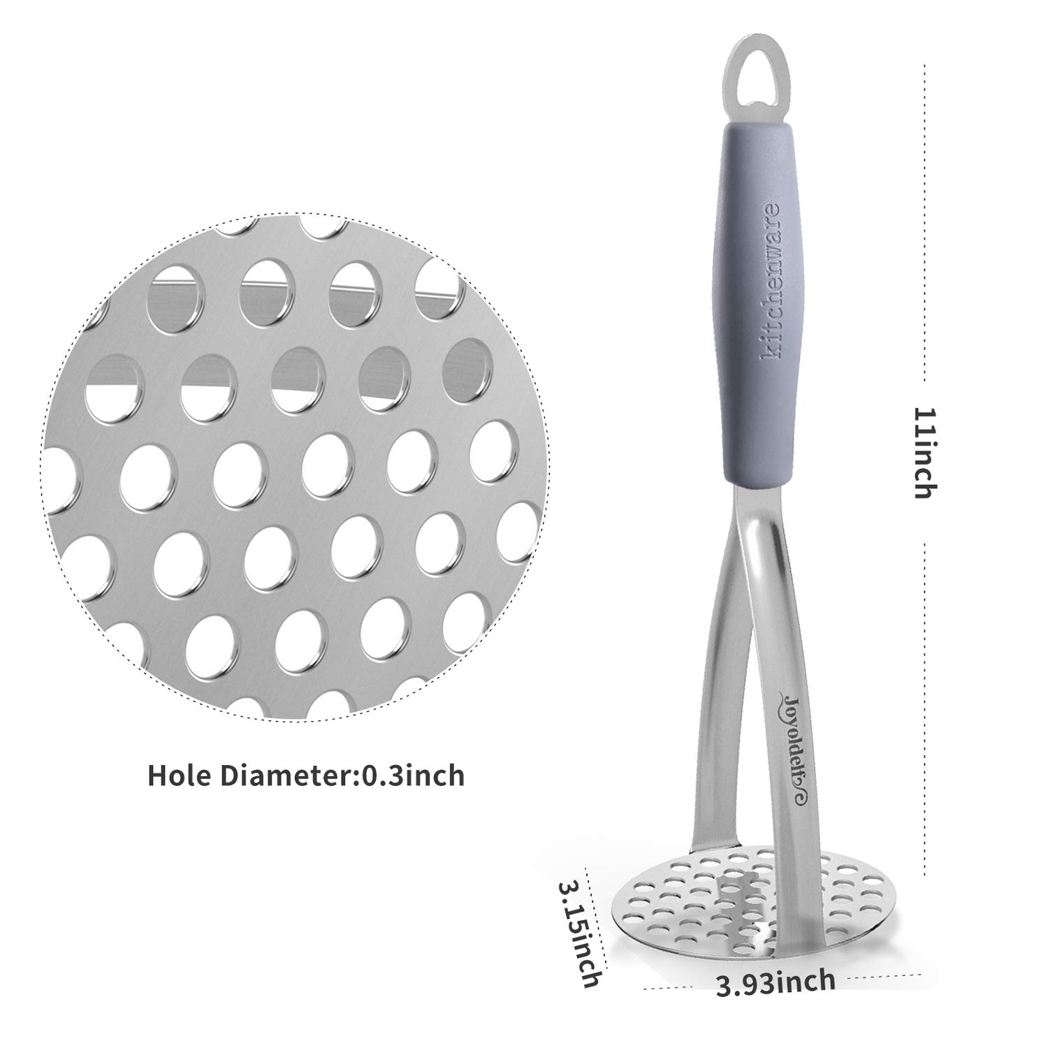 Joyoldelf Stainless Steel Potato Masher with Non-Slip Handle - Perfect for Mashing Potatoes, Vegetables & Baby Food - Ideal for Kitchen, Baby Meal Prep & Cooking Enthusiasts