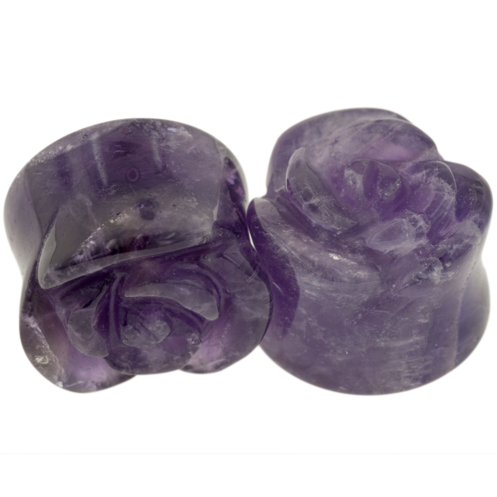 Amethyst Stone Double Flared Rose Plugs - 9/16