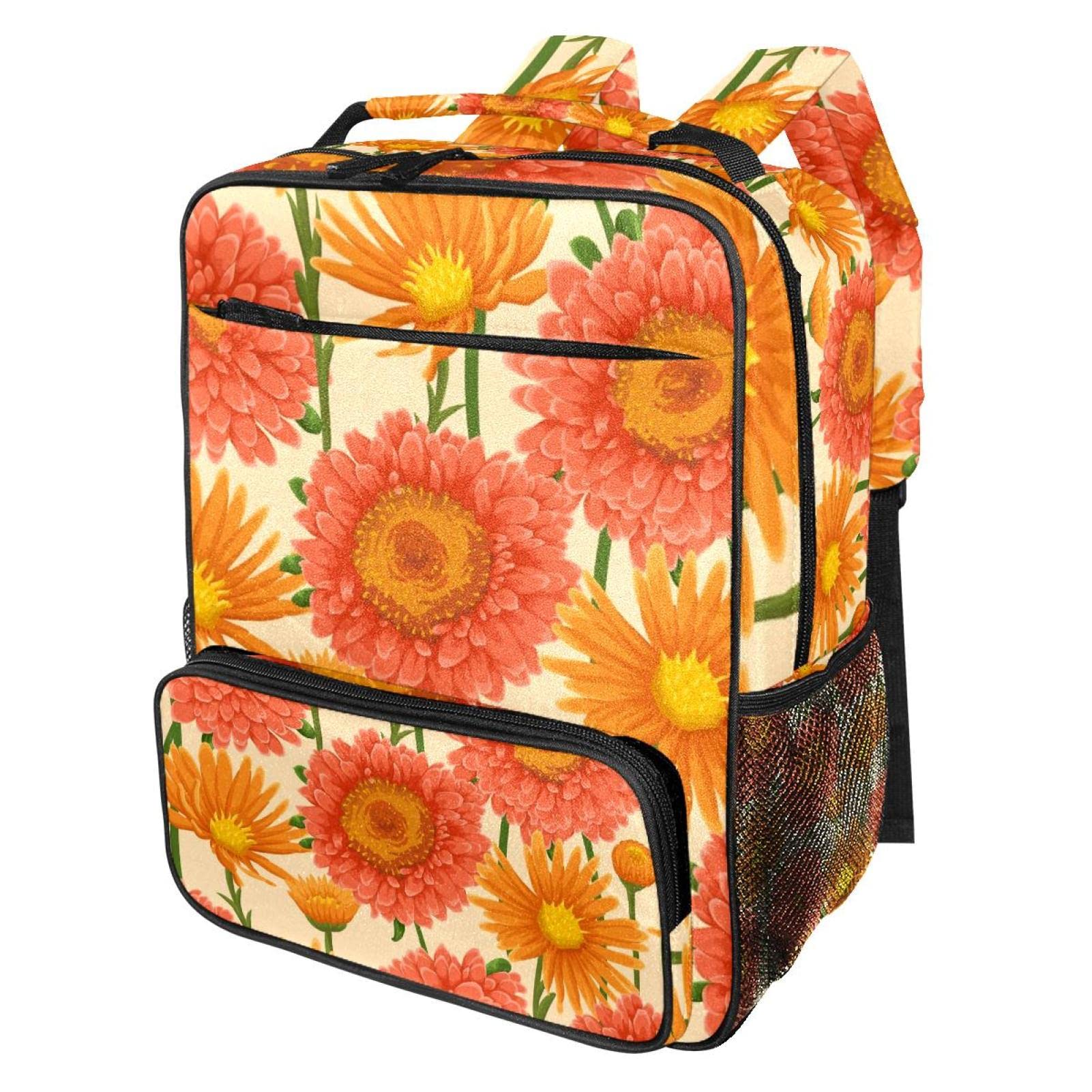 Orange Red Daisy Print Backpack for Teen Girls - Lightweight Travel & School Backpack for High School & College - Perfect for Daily Use, Commuting & Weekend Trips