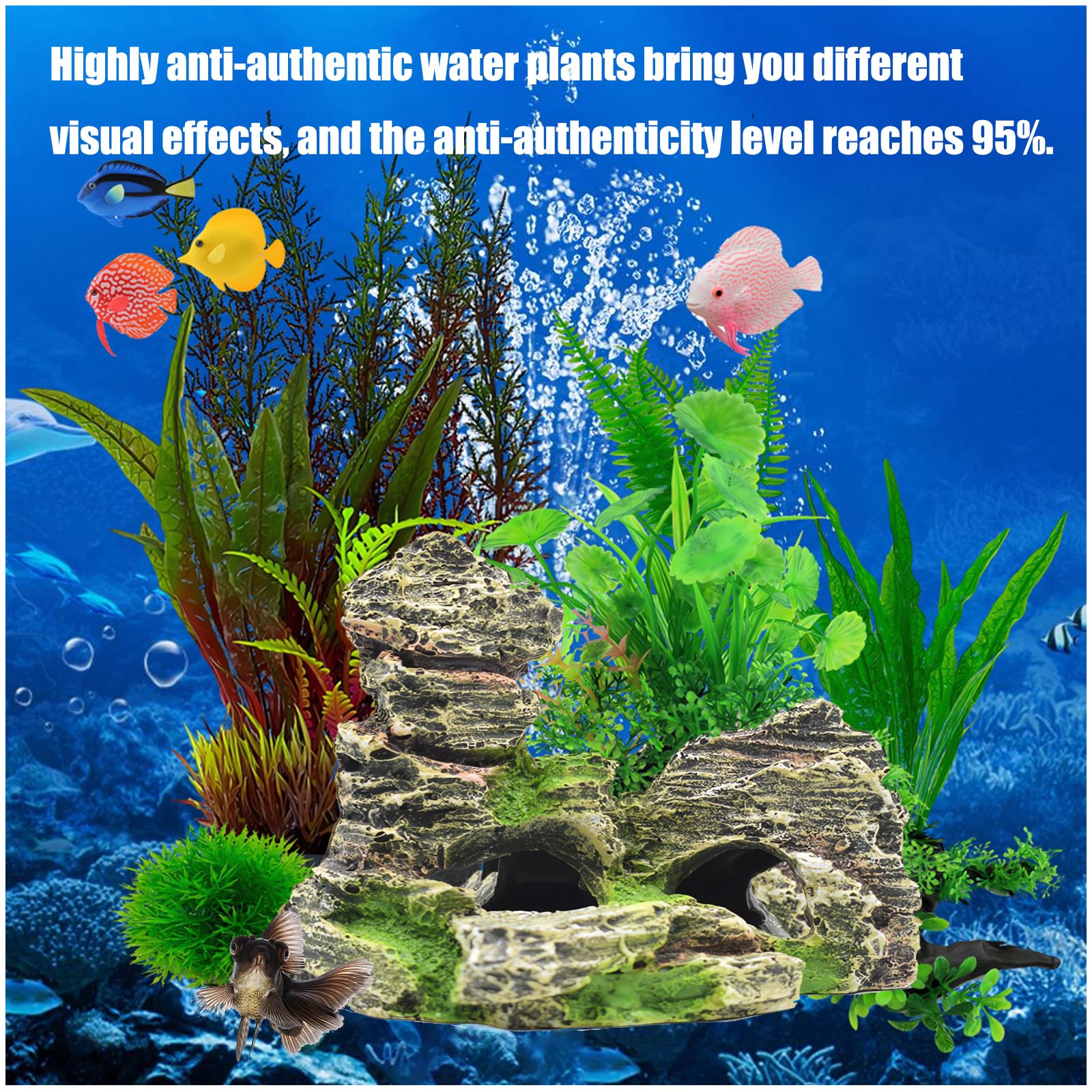 **Naturezhen 9Pcs Artificial Aquarium Plants & Rock Decor Set - Plastic Fish Tank Plants (4cm-28cm) for Freshwater & Saltwater Aquariums - Perfect for Betta Fish, Goldfish, and Tropical Fish Tanks**