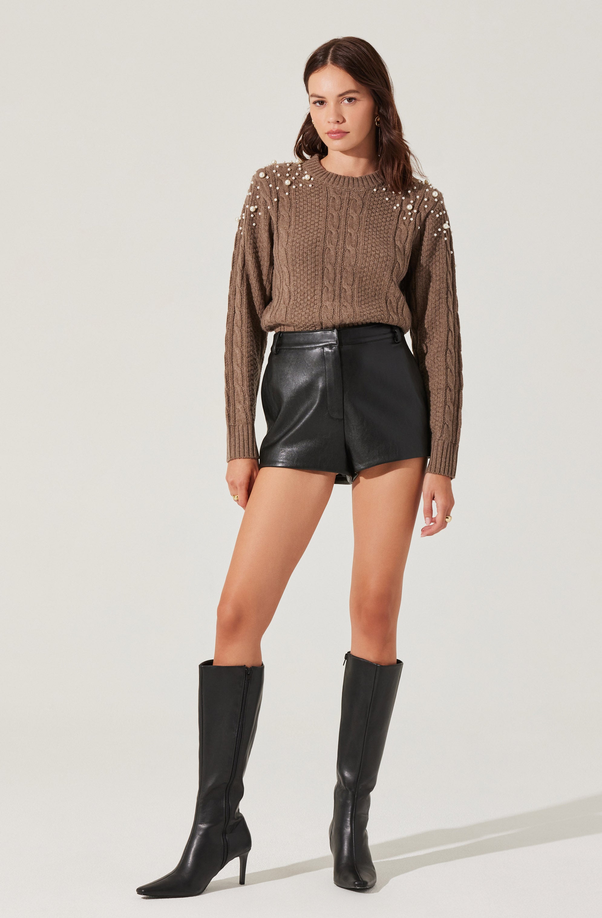 Pearl Embellished Cable Knit Sweater Women's Fashion Winter Pullover - Perfect for Holiday Parties, Office Wear & Cozy Fall Outfits