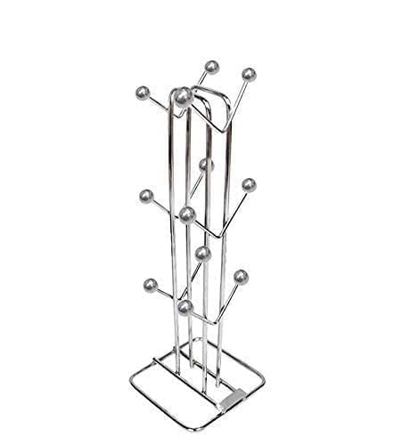 NH10 DESIGNS Large Stainless Steel Cup Holder - 12-Slot Tabletop Mug Stand for Coffee & Tea (Silver) | Perfect for Kitchens, Offices, and Cafés