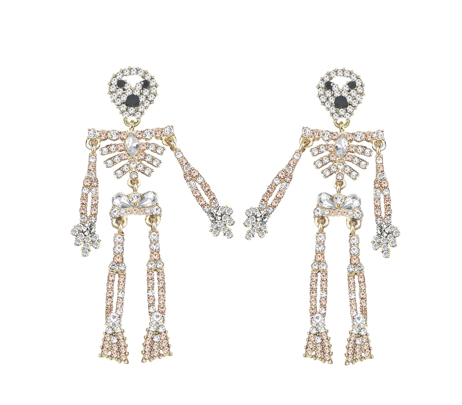 Gothic Skull Dangle Earrings for Women - Halloween Crystal Skeleton Earrings with Rhinestones, Bling Party Jewelry Set for Costume, Cosplay, and Gothic Fashion