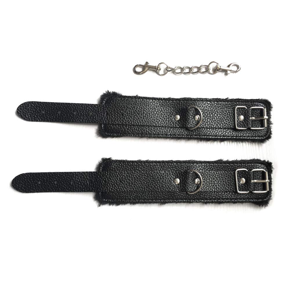 Soft Leather Handcuffs Bracelet with Plush Lining - Adjustable Wrist & Leg Cuffs for Role Play, BDSM, Cosplay, Yoga & Fitness - Detachable Design for Women & Couples - Perfect for Home, Gym, Party & Romantic Nights (Black)