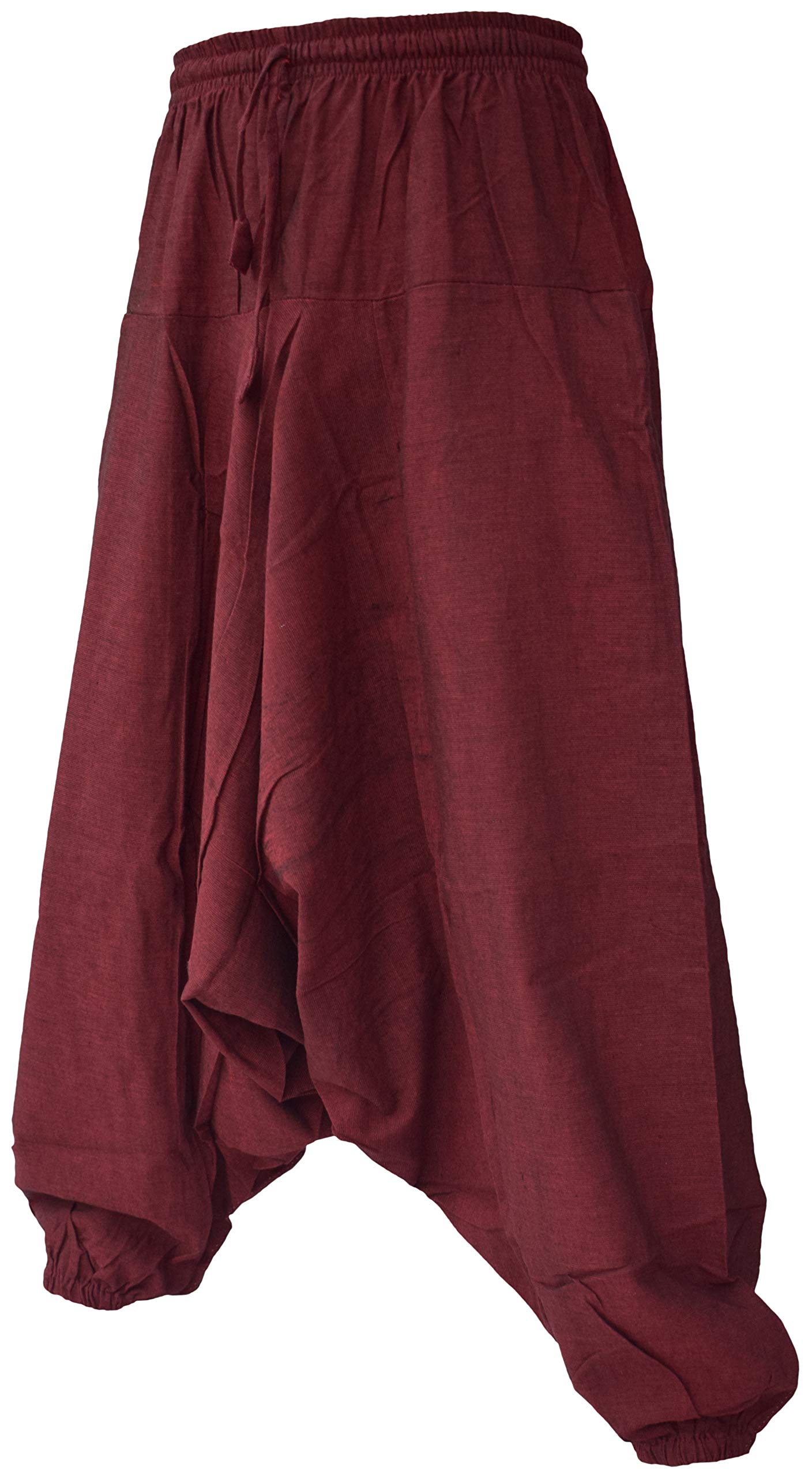 Gheri Men's Cotton Hemp Harem Pants - Aladdin Style Genie Pants with Wide Crotch - Comfortable Ninja Trousers for Yoga, Meditation & Lounge Wear