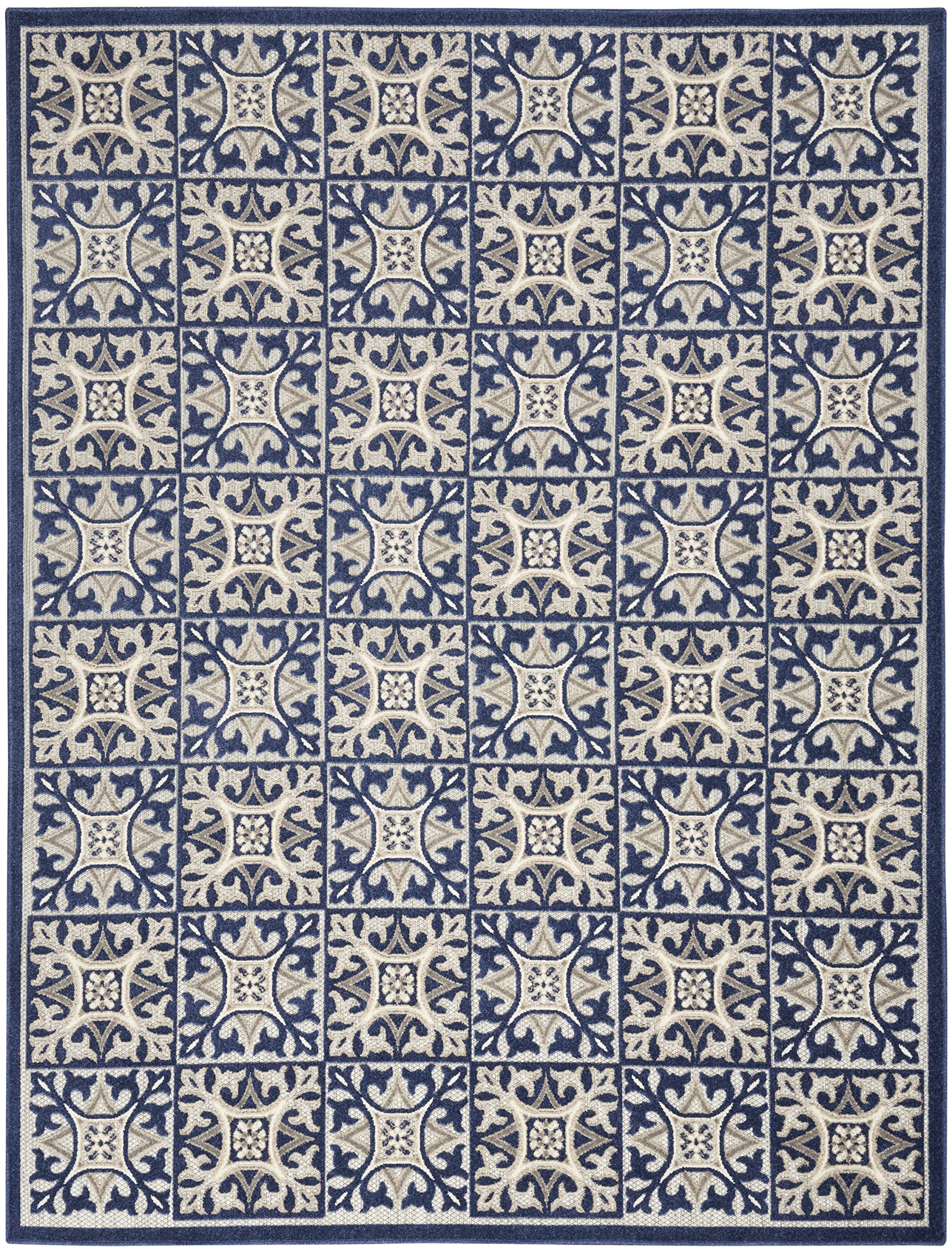 Nourison Aloha Indoor/Outdoor Blue 9' x 12' Area Rug - Easy to Clean, Non-Shedding, Stain Resistant - Perfect for Bedroom, Living Room, Dining Room & Kitchen - Great for Patio, Deck or Poolside Use (9x12)