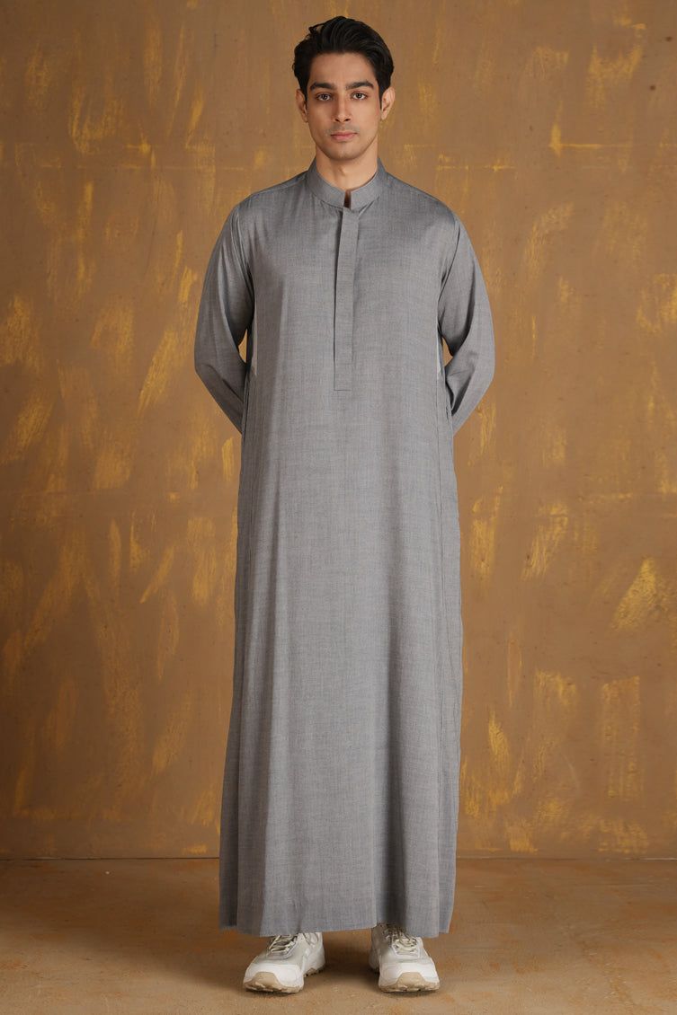 Premium Blended Grey Jubba by J. Junaid Jamshed - Islamic Prayer Dress for Men, Eid Outfit & Modest Fashion Wear - Perfect for Mosque, Religious Ceremonies & Special Occasions