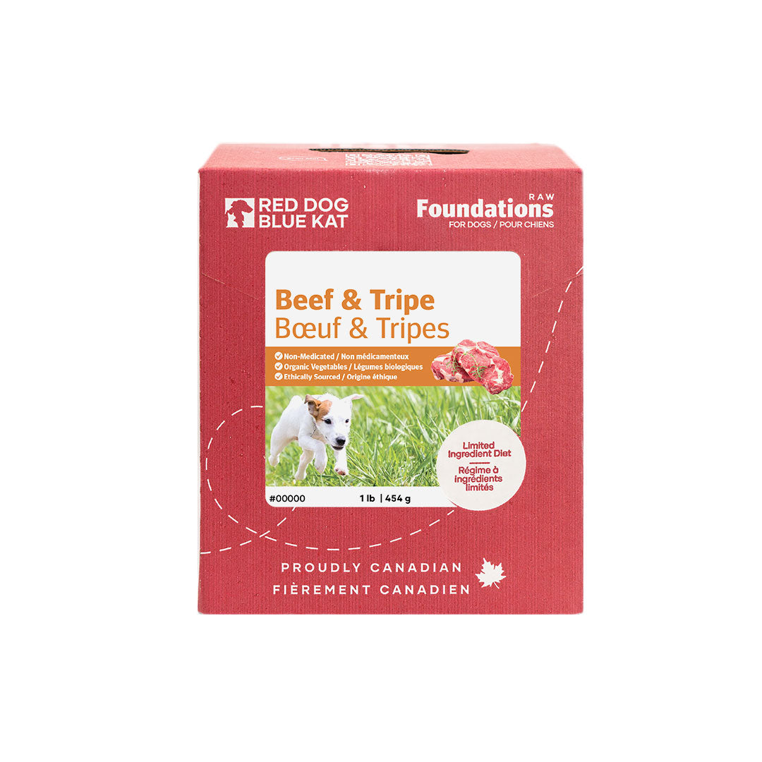 Premium Red Dog Blue Kat Foundations Beef & Tripe Recipe for Dogs - Grain-Free, High-Protein Dog Food for Sensitive Stomachs - Perfect for Adult Dogs & Puppies with Allergies - Great for Daily Meals, Training Treats & Digestive Health Support