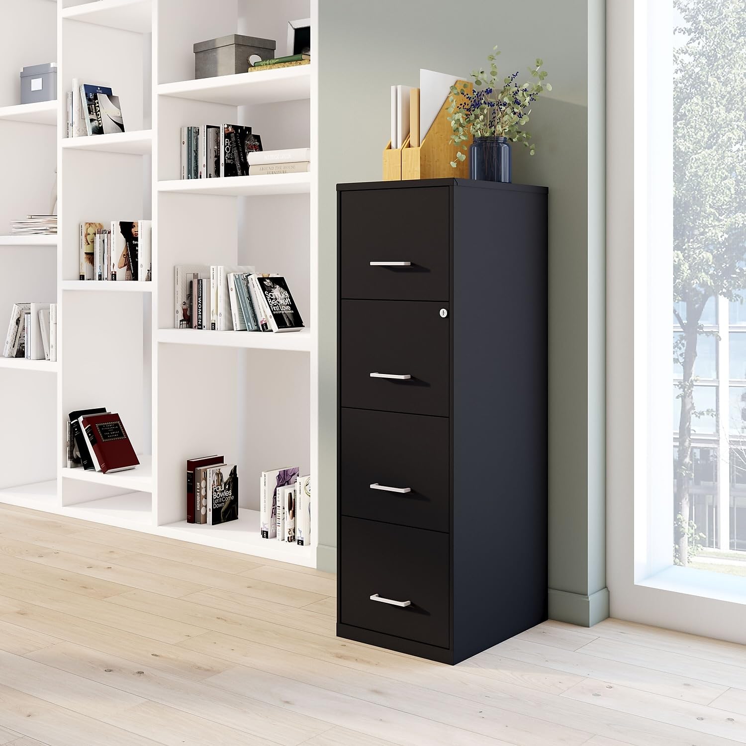 Staples 2806660 4-Drawer Vertical Locking File Cabinet - 18-Inch Letter Size, Black (52152) - Perfect for Office Organization & Document Storage