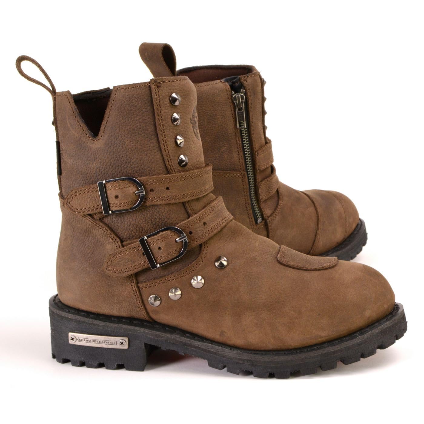 Milwaukee Leather MBL9306 Women's Premium Brown Leather Motorcycle Boots - Double Strap Riding Boots for Women - Size 6 - Perfect for Motorcycle Riding, Biker Events & Outdoor Adventures