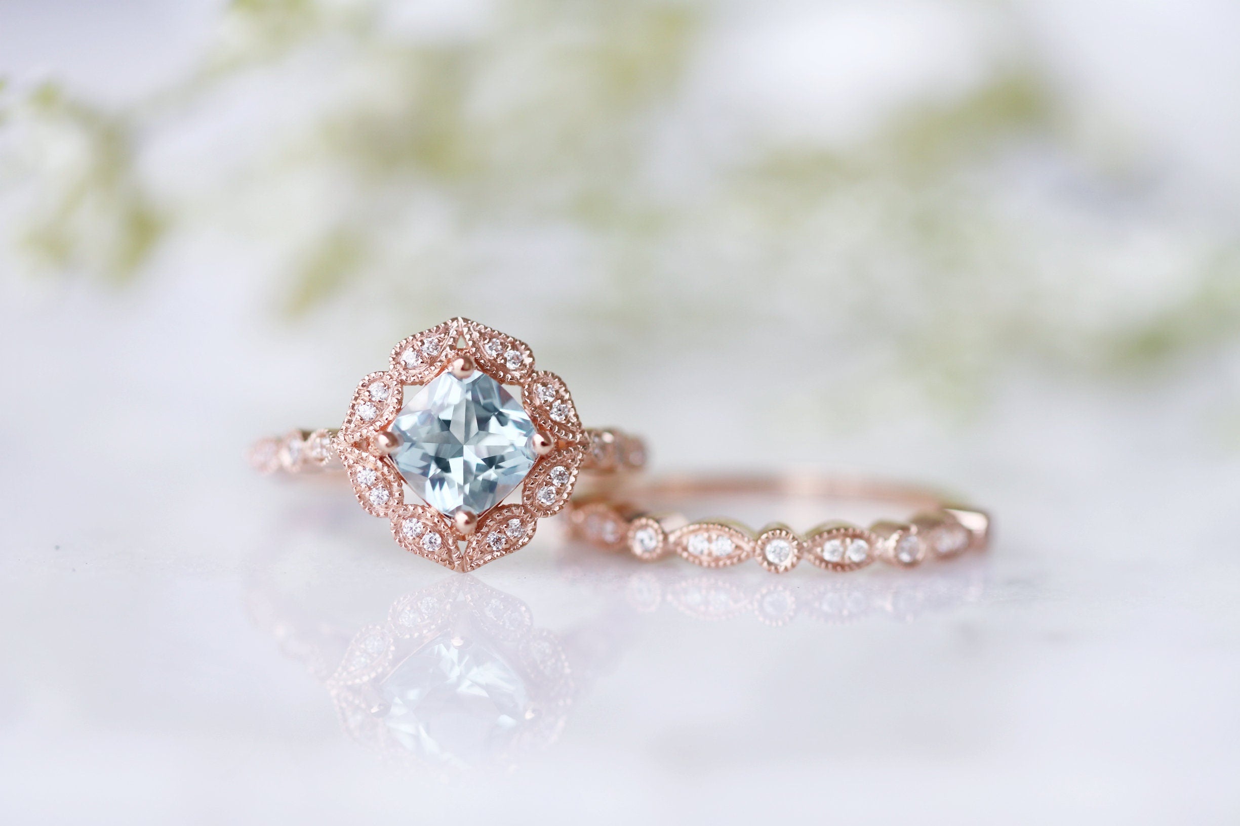 Luxury Aquamarine Ring 14k Rose Gold Vermeil - Elegant Birthstone Jewelry for Women, Perfect for Engagement, Anniversary & Special Occasions