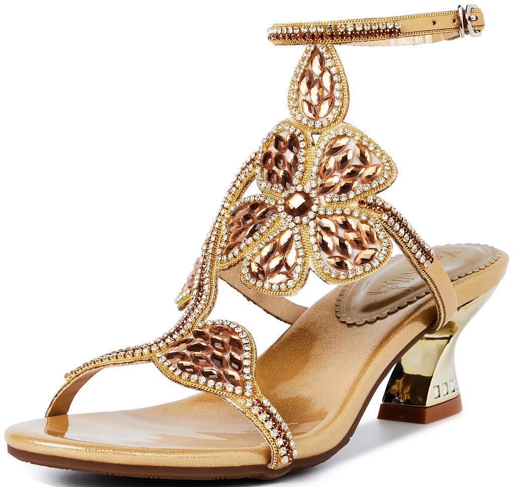 YooPrettyz Women's Rhinestone High Heel Sandals - Elegant Flower Evening Heels for Parties, Weddings & Special Occasions | Comfortable Dressy Shoes for Women