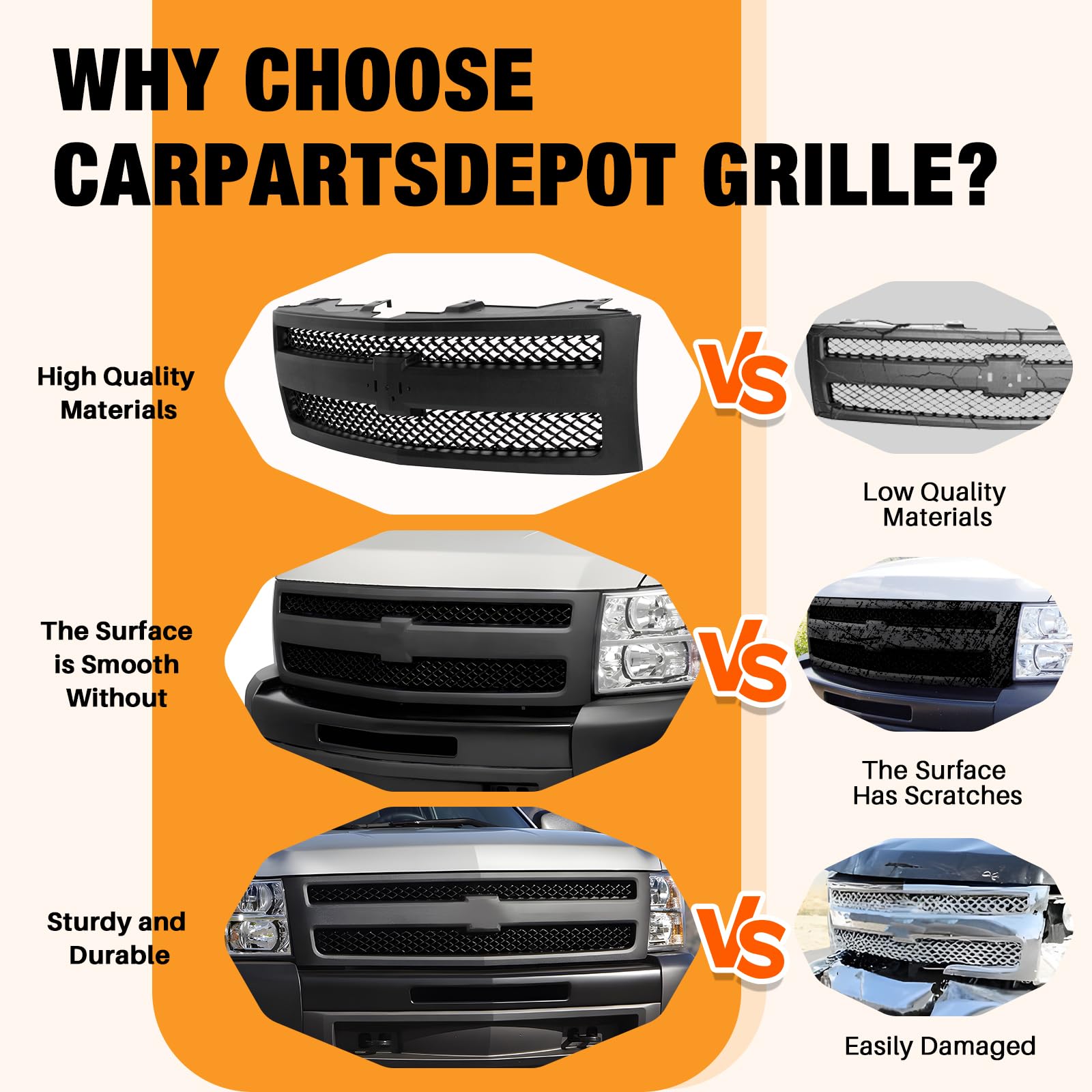 Black Front Grille Grill Shell with Insert for 2007-2013 Chevy Silverado 1500 | GM1200578 25810706 Replacement | Durable Car Exterior Upgrade for Off-Road & Daily Driving