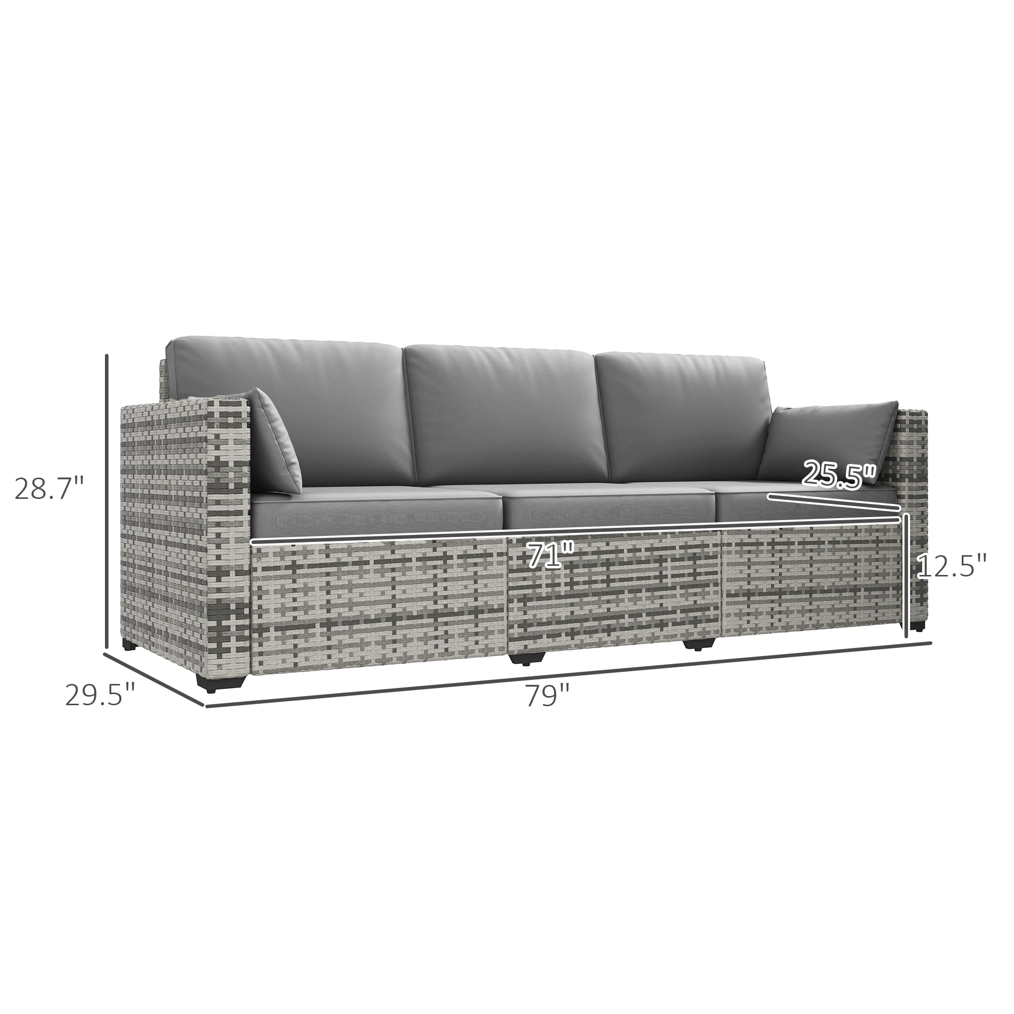 Outsunny 3-Seater PE Wicker Outdoor Sofa with Removable Cushions - Gray Rattan Patio Furniture for Balcony, Deck, Garden & Poolside | Perfect for Relaxing, Entertaining & Outdoor Lounging