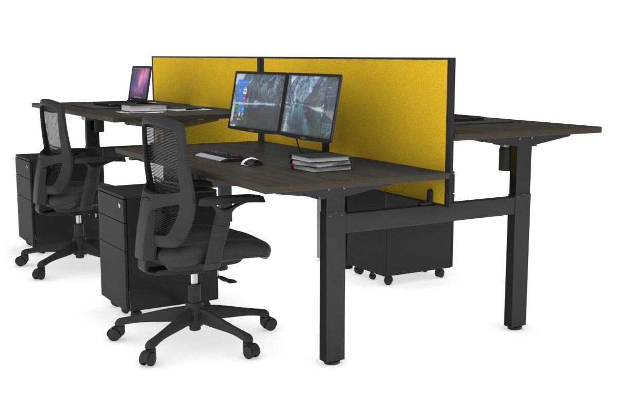 Adjustable 4-Person H Bench Workstation - Black Frame [1200L x 800W] - Perfect for Office, Coworking Spaces & Home Offices