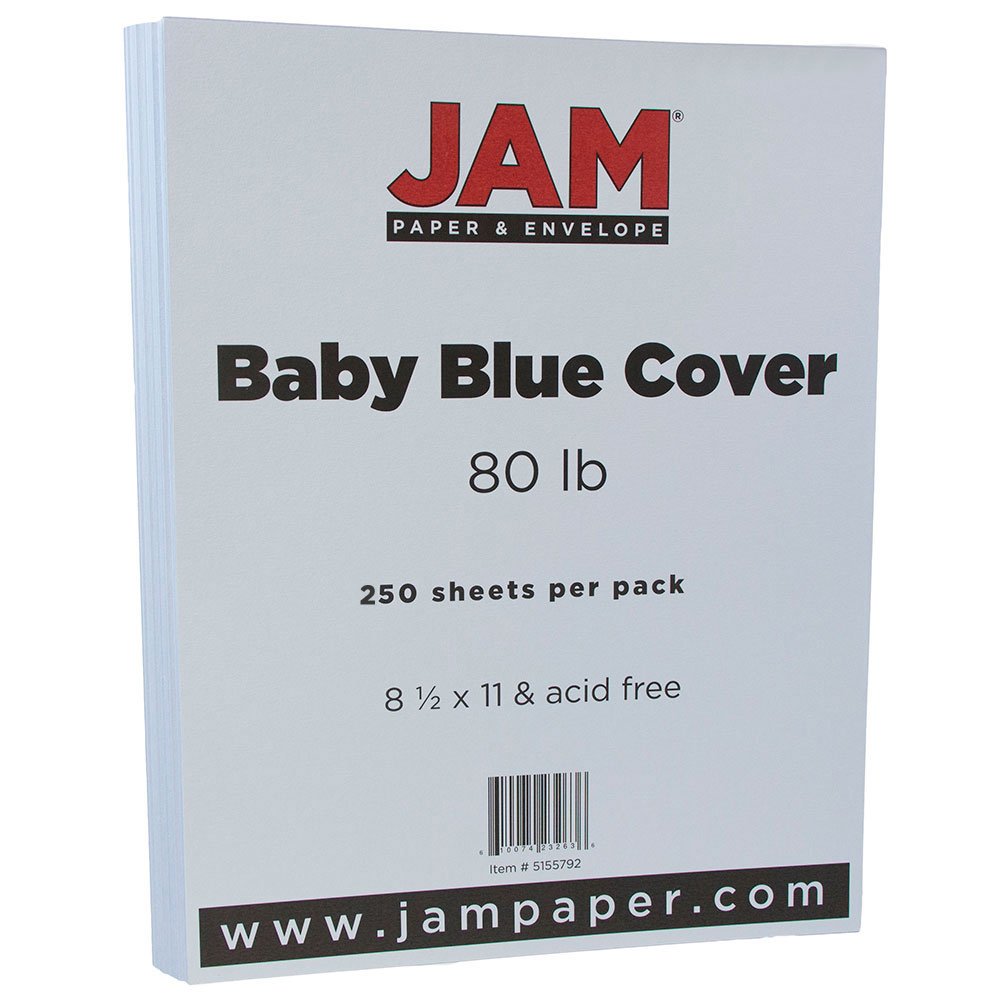 JAM PAPER Matte 80lb Cardstock - 8.5 x 11 Premium Coverstock Paper - 216 GSM Heavyweight - Baby Blue - 250 Sheets per Ream - Perfect for Scrapbooking, Invitations & DIY Crafts