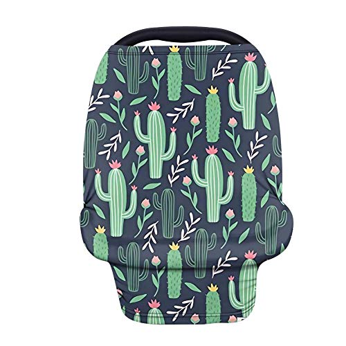 Dreaweet Cactus Print Baby Car Seat Cover - Stretchy Nursing Cover & Infant Canopy for Stroller, High Chair, Shopping Cart | Soft Green Breastfeeding Shawl | Perfect Newborn Shower Gift & Baby Girl Essentials | Ideal for Outdoor Walks, Shopping Trips & Nursing in Public