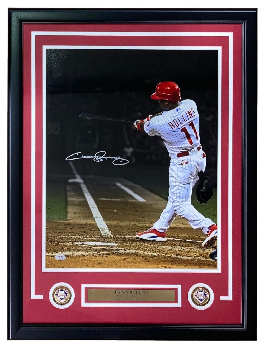 Jimmy Rollins Autographed Framed 16x20 Philadelphia Phillies Batting Photo with PSA Hologram - Perfect for Baseball Memorabilia Collectors and Phillies Fans Home Decor